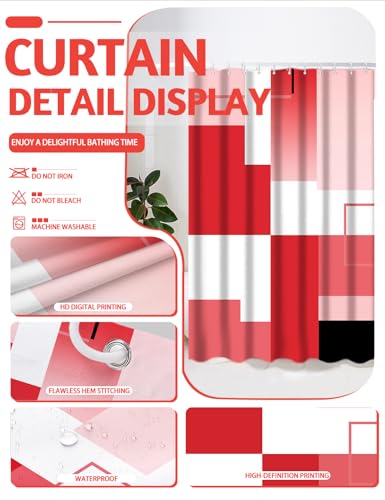 Lnond Red Bathroom Set, 22-Piece Red Geometry Bathroom Decor Set with with Shower Curtain and Rugs, Trash Can, Toilet Brush Holder Set & Soap Dispenser - style: Red White Geometric