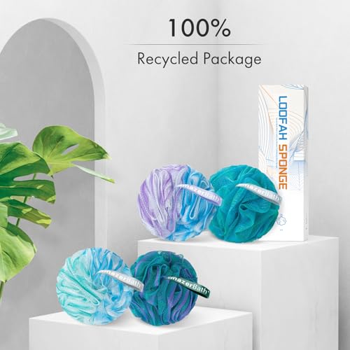 AmazerBath Loofah Sponge, Shower Loofah 75g/PCS - Body Scrubber Loofa Set of 4 - Green, Purple & Blue, Bath Sponge for Men and Women - style: Blue-Green-Purple (75g)