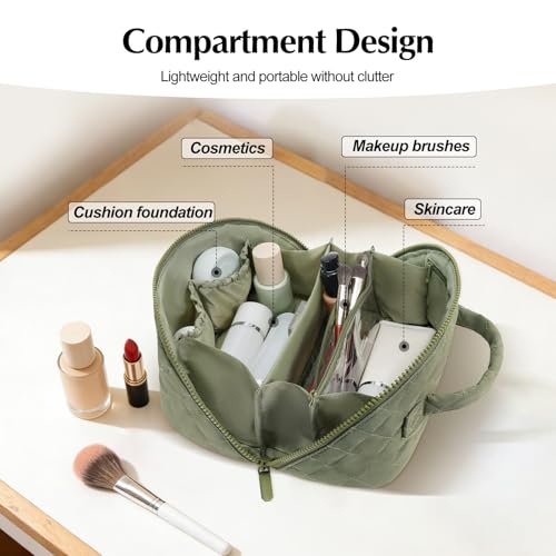 honitty Makeup Bag, Quilted Makeup Bag, Puffy Travel Make up Bags, Cosmetic Organizer Bag, Waterproof Toiletry Bag for Women - color: Green