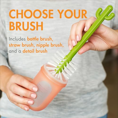 Boon Cacti Bottle Cleaning Brush Set - Includes Bottle Brush, Nipple Brush, Detail Brush, and Straw Brush - Baby Bottle Brush Set for Bottle Drying Rack - Baby Essentials - 4 Count - size: 4 Piece Set, style: Cacti Bottle Brush Set