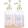 Glass Soap Dispenser with Pump,Tray,Funnel, Countertop Soap and Lotion Dispenser Set of 2 with 60 Stickers, Dish and Hand Soap Dispenser Bottle for Kitchen,Bathroom,Shower,500ml/16.9oz - color: Blk-5010-2g