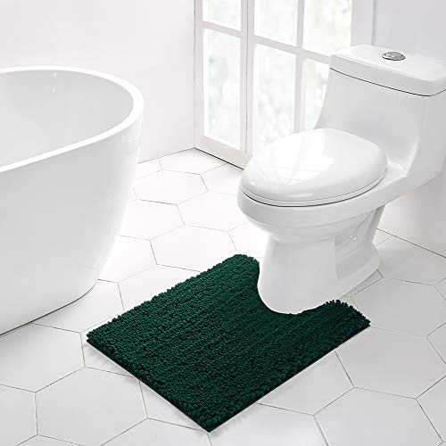 Walensee Bathroom Contour Rug Non Slip Toilet U Shaped Bath Mat (20x24, Hunter Green) Water Absorbent Super Soft Shaggy Chenille Machine Washable Dry Extra Thick Perfect Absorbant Best Plush Carpet - color: Hunter Green, size: 20"x24" Contour Rug