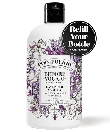 Poo-Pourri Before-You-Go Toilet Spray Refill, Lavender Vanilla,16 Fl Oz, Up to 800 Uses, Bathroom Odor Deodorizer with Essential Oils for Home or Work, Lavender, Vanilla and Citrus Scent - size: 16 Fl Oz (Pack of 1)