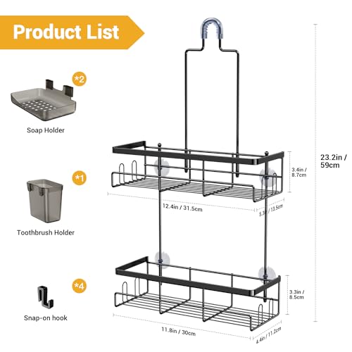 AKTECKE Shower Caddy Hanging Bathroom Organizer: Rustproof Shelf for Inside Shower - No Drilling Racks Over Showerhead - Bath Shelves for Shampoo Soap - color: Black