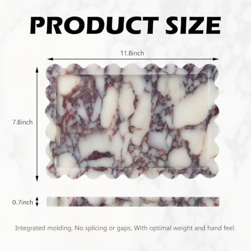 Luxury Natural Scalloped Marble Tray – 11.8 x 7.8-Inch Calacatta Viola Stone Vanity Tray, Elegant Catchall Organizer for Jewelry Perfume Keys, Unique Statement Tray for Bathroom Coffee Table & Dresser - color: Scalloped-calacatta Viola (11.8" X 7.8" X 0.7