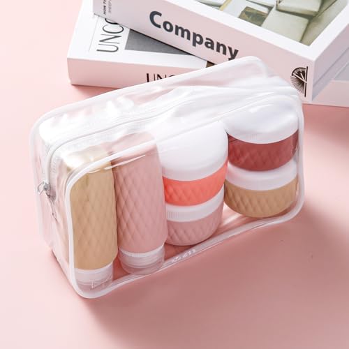 kuangre 8 Pack Travel Bottles for Toiletries - 3 OZ / 90 ML, | Leak Proof Silicone Containers with Clear Bag, Travel Size Toiletries for Lotions, Creams, Foundation, Shampoo, body wash and More | - color: Terracotta
