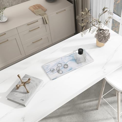 uxcell Marble Tray for Bathroom 9" Small Rectangle Ceramic Vanity Tray for Countertop Shatterproof Bathtub Soap Tray Kitchen Sink Organizer Key Trinket Ring Tray, Blue - color: Blue