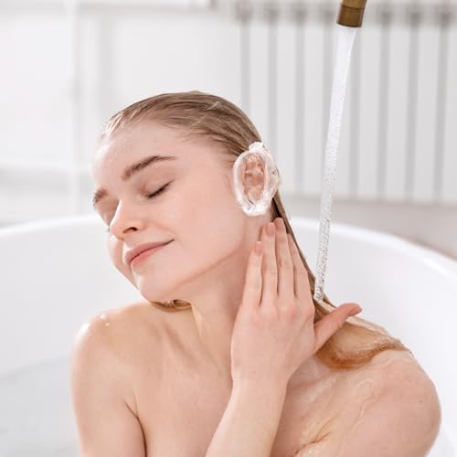 100 Pcs Disposable Ear Covers for Shower, Clear Waterproof Ear Covers for Bathing, Waterproof Plastic Ears Shower Caps for Hair Dye Spa Salon Beauty Treatments