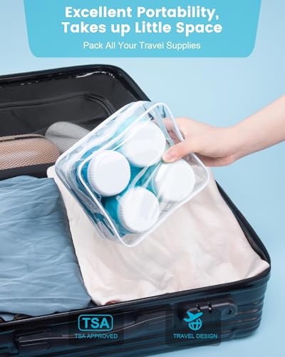 Mrsdry Travel Size Toiletries 8 Pack, TSA Approved 3oz Silicone Squeeze Bottles & Cream Jars with Clear Travel Bag - color: Blue, size: 3oz bottle 3oz jar