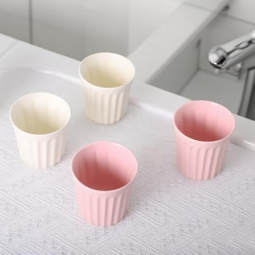 14oz Ceramic Toothbrush Cup Holder, Mouthwash Cups, Modern Bathroom Organizer for Countertop, Sink or Vanity, Colors, Set of 2. (White and Pink)