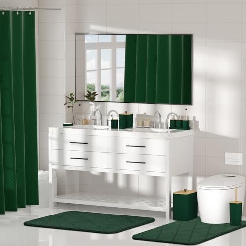 Bathroom Accessory Set - Bathroom Sets with Shower Curtain and Rugs, Green Bathroom Set, 27PC Bathroom Accessories Set, Mini Trash Can, Toilet Brush, Trash Can & Soap Dispenser - size: Bathroom Set&Shower Curtain &Rugs, style: Dark Green