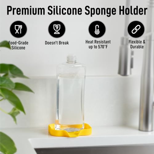 Zulay Kitchen Small Silicone Sponge Holder (4.9x3.3”) – Space-Saving Sink Organizer Tray for Sponge, Soap, Brush & More – Compact Non-Slip Dish for Kitchen & Bathroom (Yellow) - color: Yellow (Small), size: Small (4.9x3.3)