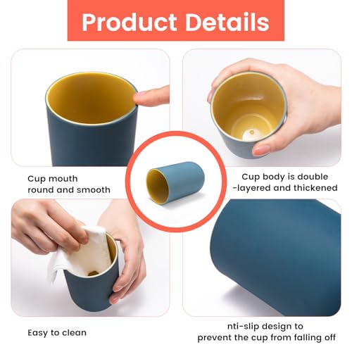 4 Pieces Plastic Bathroom Tumblers, PNDID Unbreakable Toothbrush Cup, Plastic Mouthwash Cup Toothbrush Holder (Light Gray, Dark Blue, Light Pink, Light Blue)