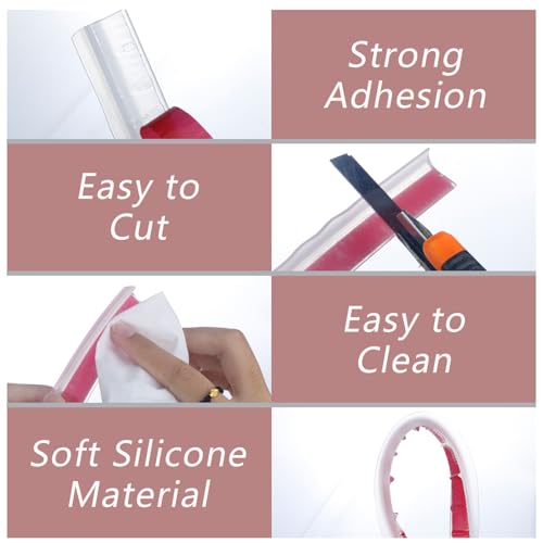 78 Inch Shower Threshold Water Dam, Silicone Barrier Shower Door Bottom Seal Strip, Self Adhesive Waterproof Barrier, for Kitchen Countertop Sink, Cooktop, Bathroom（Semitransparent） - color: Semitransparent, style: 78 in
