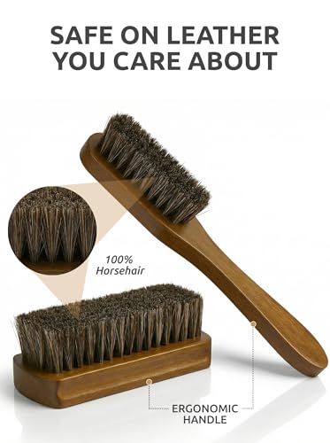 TAKAVU Leather & Upholstery Cleaning Brush Set, Soft Horse Hair Bristle | Car Detailing Brush for Alcantara, Leather Seats, Suede, Car Interior, Sofa & Convertible Tops