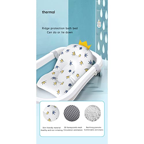 Baby Bath Cushion Pad Newborn Bathtub Mat Infant Bath Supporter Net Baby Bathtub Pillow Non-Slip Floating Bathing Tub Seat (White Crown, 28cm*43cm*26cm) - color: White Crown
