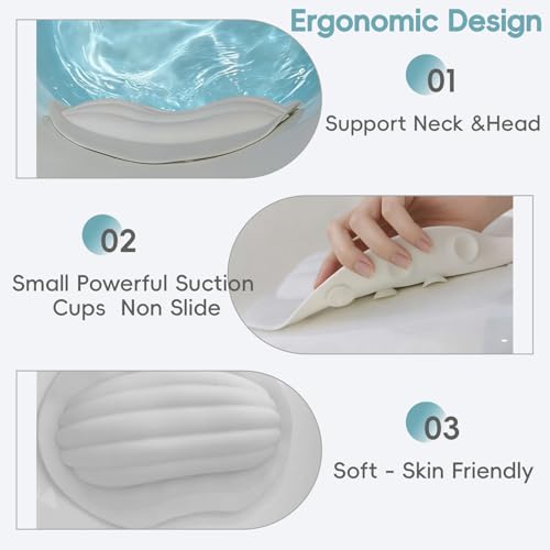 TPE Neck Pillow for Bathtub, Small Bath Pillow with Suction Cups | Small bath pillow with neck support , waterproof material,compact size for home or travel relaxation.