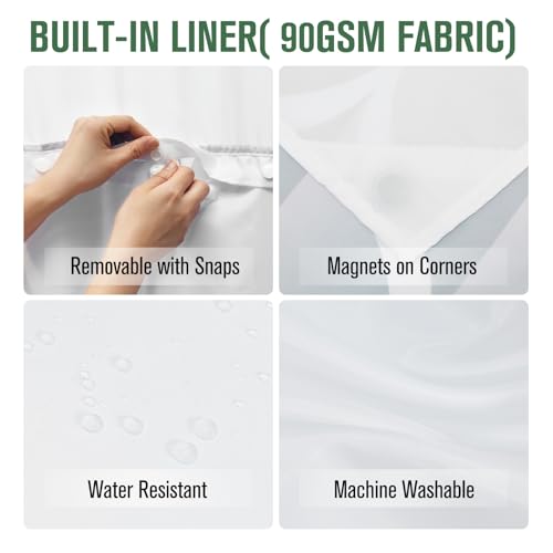 Yiatn No Hook Moonlight Blue Shower Curtain with Snap in Fabric Liner Set - Hotel Style with See Through Mesh Top Window, Modern Geometric Waterdrop Design,Waterproof and Washable, 71x74 INCH - color: Moonlight Blue, size: 71"W x 74"L (Pack of 1)