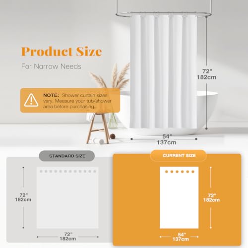 BTTN Fabric Shower Curtain, Linen Textured Heavy Duty Polyester Cloth Shower Curtain Set with Plastic Hooks, White, 54" W x 72" L (Pack of 1) - color: White, size: 54"W x 72"L (Pack of 1)