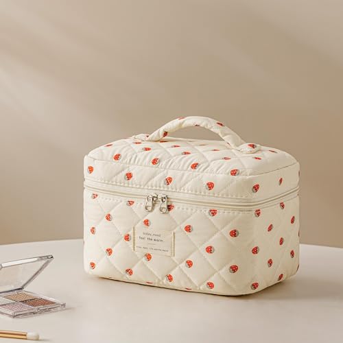 HBselect Quilted Makeup Bag, 3PCS Cotton Large Travel Makeup Bag, Cute Floral Coquette Make up Bag Cosmetic Bag Toiletry Bag for Women Girls - color: A-3PCS-Floral 15