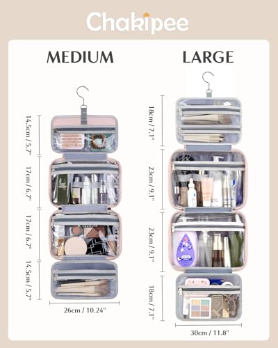 Travel Hanging Toiletry Bag for Women - Waterproof Cosmetic Organizer with Clear Window, Lightweight Bathroom Bags for Essentials, Makeup, Shampoo, Toiletries Pink,Large - color: Pink, size: L (11.8x9x4inch)