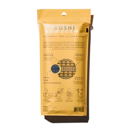 GOSHI Exfoliating Shower Towel - Long Body Scrubber for Back Acne, KP & Smooth Skin - Durable Rip-Resistant Weave, Quick-Dry Nylon Washcloth - Ethically Crafted in Gunma, Japan - Grey - color: Grey
