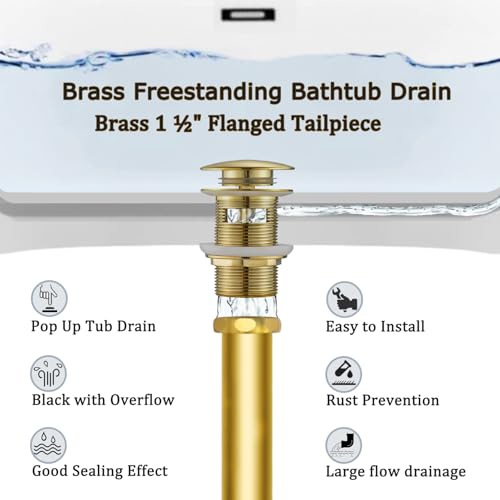 Free Standing Tub Drain Kit, Freestanding Tub Drain, Pop-Up Freestanding Bathtub Drain Stopper, Compatible with Freestanding Bathtub Drain Rough-in Kit (Gold) - color: Gold