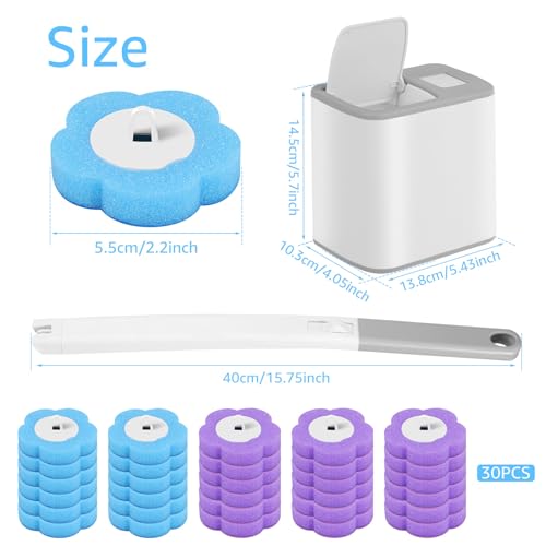 ZJRDYYK Disposable Toilet Cleaning Brush and Holder Set, 30 Refills, Disposable Toilet Brush, Non Woven Fabric and Sponge Bristles, Plastic Material, Purple - color: B