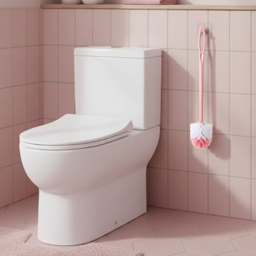 12 Pcs Extra Long Handled Toilet Brush for Bathroom 17.3 Inch Pink Toilet Brush Bulk with Hook Hole Household Cleaning Supplies Space Saving for Storage, Deep Cleaning, Nylon Bristles - color: Pink