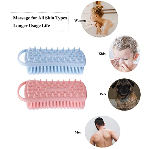 MtBoi 2 PC Silicone Body Scrubber, 2 in 1 Exfoliating Shower Bath Scrubber, Soft Silicone Loofah for Sensitive Skin, Shower Hair Scalp Massager, Easy to Clean, Lather Well (Pink&Blue) - color: Blue&pink