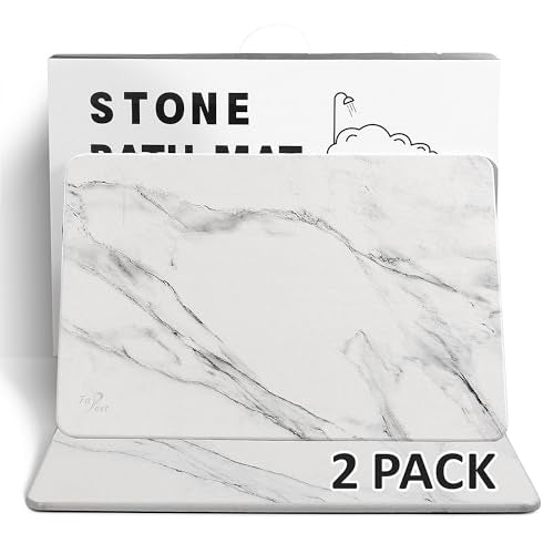 2 Pack Stone Bath Mat - Diatomaceous Earth Bath Mat Fast-Drying Stone Drying Mat Super Absorbent Diatomite Mats for Bathroom, Dish Drying, Bathtub (White Marble & Heart) - color: White Marble+heart-24*16