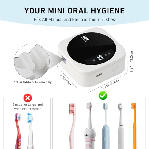 Travel Toothbrush Cleaning Case,Portable UV Toothbrush Cleaner with LED Screen,Smart Toothbrush Holder with Heating,Fan Drying and Mirror For Traveling or Business Trip & Fit All Toothbrushes - White
