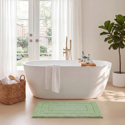 GRANNY SAYS Sage Green Bathroom Rugs Non Slip, 16" x 24", Small Bathroom Rug Washable，Bath Rugs for Shower Room，Bath Mats for Floor, Microfiber Bath Mat for Tub, Absorbent Shower Rug - color: Green, size: 1'4" x 2'