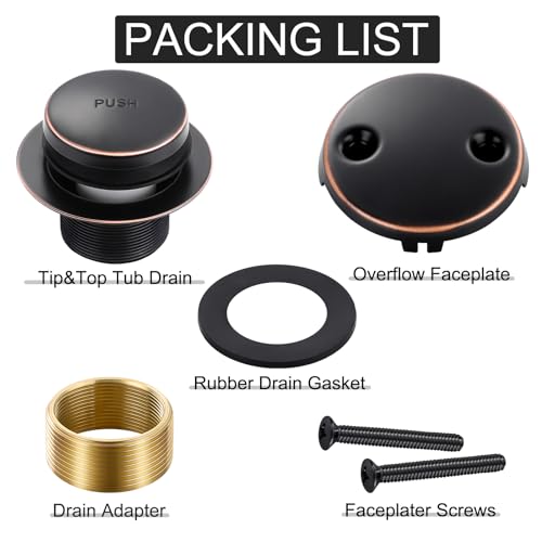 Oil Rubbed Bronze Bathtub Drain Tip-Toe Tub Trim Set with Two-Hole Overflow Faceplate Bathroom Tub Drains Replacement Conversion Kit - color: Oil Rubbed Bronze