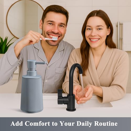 Gray Hand Soap Dispenser with No Rust Pump for Bathroom and Kitchen Countertops Refillable Striped Matte Plastic 8.5 oz - color: Gray
