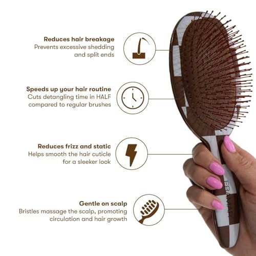 FRAMAR Hair Brush Detangler – Wet Hair Brushes For Women, Womens Hair Brush, Hair Accessories, Hairbrush For Women, Cepillos Para Cabello, Reduces Breakage – Detangle Brush - Chocolate - color: Chocolate Checkered