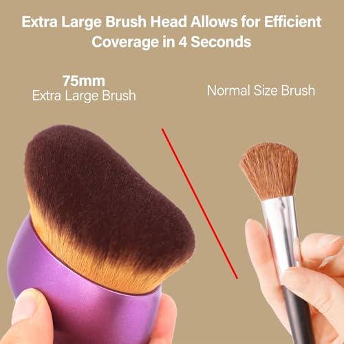 Extra Large Body Makeup Brush For Self Tanner, Leg Makeup &Bronzer Blend,75 mm Wide-headed Kabuki Brush Provides More Even &Pretty Application, Sunscreen Face& Back Makeup Brush, Wet&Dry Use- Purple - color: Purple