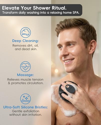 Soft Silicone Shower Brush Body Wash Bath Exfoliating Skin Massage Scrubber | 4 Pack Dry Skin Brushing Glove Loofah, Fit for Sensitive and All Kinds of Skin(2 Pack Sky Blue+2 Pack Black) - color: Black(2p)+sky Blue(2p)