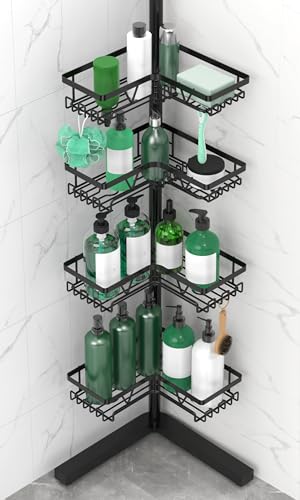 DAOYA Standing Shower Caddy Corner - 4-Tier Floor Shower Caddy Corner Adjustable Bathroom Organizers and Storage with Soap Holder & Razor, Bathroom Free-Standing Organizer for Large Bottles - color: Black-6