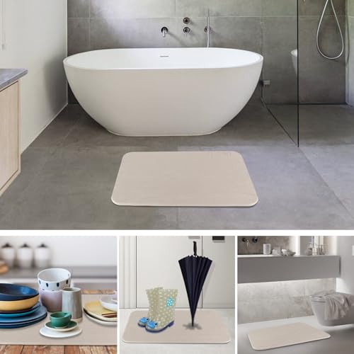 Stone Bath Mat Large, Diatomaceous Earth Shower Mat, Non-Slip Super Absorbent Quick Drying Bathroom Floor Mat, 2 Pack,23.62x15.35, Greyish White - color: Greyish White