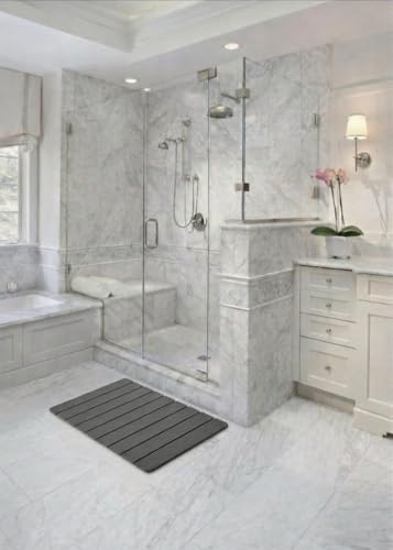 Premium Foldable Stone Bath Mat - Ultra Absorbent Quick Drying Compact Easy to Store & Clean Non-Slip Diatomaceous Earth Bath Shower Mat (Dark Grey) - color: Dark Gray