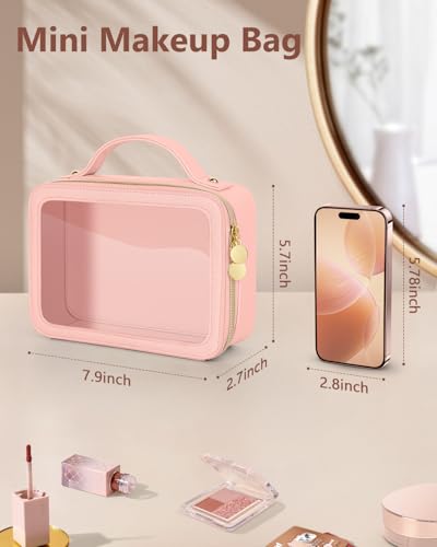 Soimeat Clear Makeup Bag, Portable Travel Cosmetic Bags, Multipurpose Leather Toiletry Bag with Zipper, Waterproof Transparent Cosmetic Organizer for Women, Medium, Pink - color: Pink, size: Medium