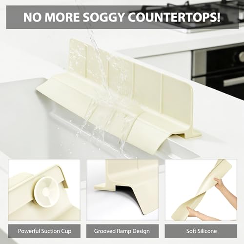 23Inch Sink Splash Guard – Extended Length & Tall Silicone Kitchen Sink Splash Guard with Overhang Drainage Design, High Splash Wall & Strong Suction Cups for Countertop (White, 23''x3.5'') - color: White, size: 23''x3.5''