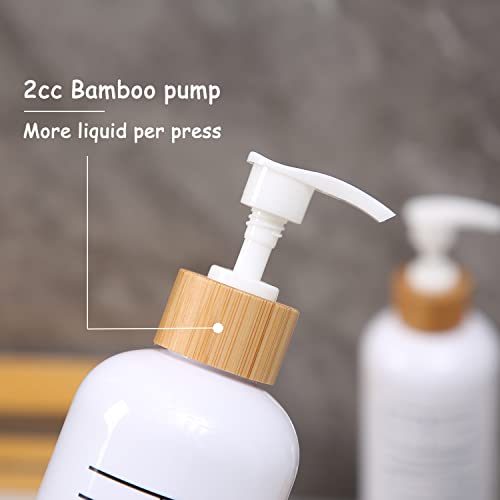 HOMCDALY Shampoo and Conditioner Dispenser, 16oz 3-Pack Refillable Shampoo and Conditioner Bottles, Empty Shampoo Bottles Refillable with Bamboo Pump, Bathroom Shower Shampoo Dispenser Set - color: White&bamboo Pump