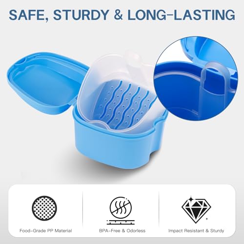 24 Pack Denture Cases and Brushes with Strainer Baskets for Travel | Keeps Dental Appliances Clean, Organized and Easy to Carry