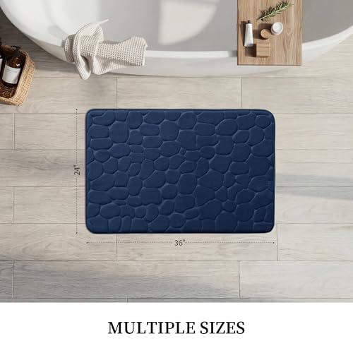 YIHOUSE Memory Foam Bath Mat Cobblestone Bathroom Rugs Super Water Absorbent Bath Mats for Bathroom Machine Washable Bath Rugs(24 x 36,Dark Blue) - color: Dark Blue Single, size: 2' x 3' (Rectangular)