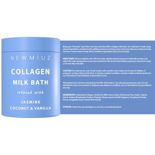 Creamy Coconut Collagen Milk Bath Soak Powder Moisturize & Soften Skin – Vanilla Jasmine Luxury Spa Bubble Bath Salt Mother's Birthday Christmas Relaxation Gifts for Women Perfect Stocking Stuffers