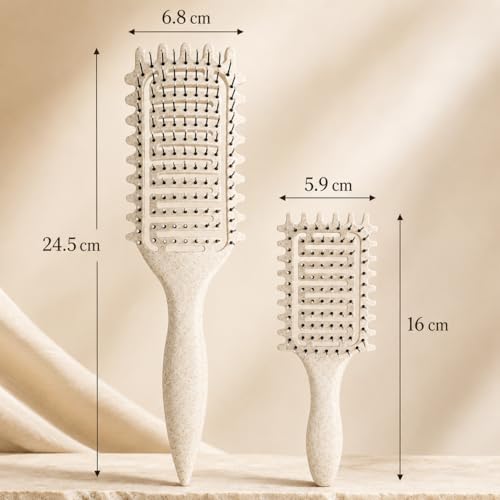 Curl Defining Brush for Curly Hair, Vented Detangling Hair Brush for Wet and Dry Styling, Curved Brush for Shaping and Smoothing Curl Clumps, Lightweight Hair Brush (2Pcs Beige) - color: 2Pcs Beige