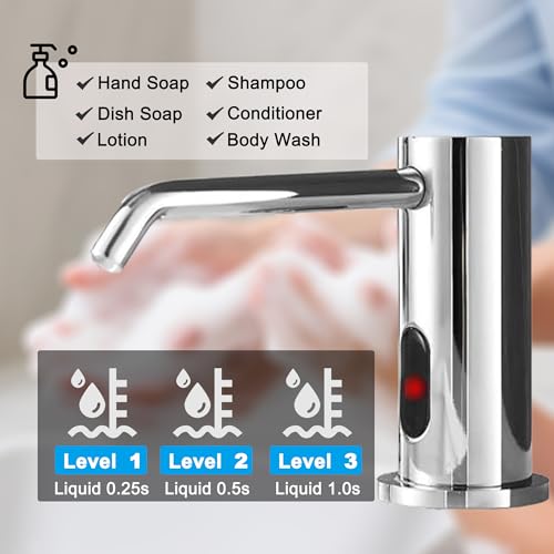 Touchless Automatic Soap Dispenser Built-in Sink Electric Soap Dispenser for Kitchen Bathroom Commercial Home Use, Infrared Sensor with 33.81oz/1000ml Bottle Pump, Chrome - color: Liquid-chrome