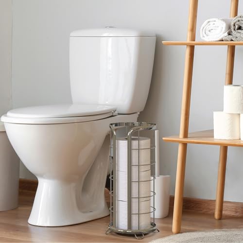 BROOKSTONE, Shiny Chrome Toilet Paper Holder, Freestanding Bathroom Tissue Organizer, Minimalistic Storage Solution, Modern & Stylish Design [Holds MEGA Rolls] - color: Chrome